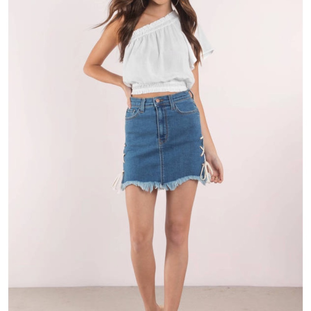 Denim Skirt With Side Ties - Picture 2 of 7